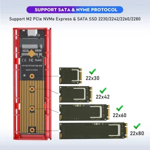 Adaptor M.2 dual protocol NVME NGFF la USB 3.1 6.0Gbps Thunderbolt 3 10gb carcasa aluminiu - imagine 3