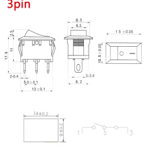 Buton PUSH ON/OFF 250V 3A 10×15 3 pin - imagine 2