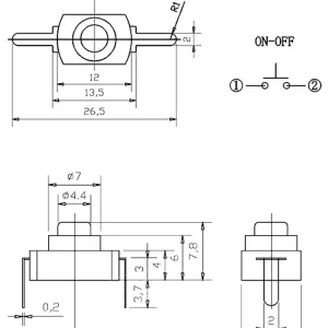 Buton on off push switch DC 30V 1A negru - imagine 2