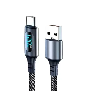 Cablu date incarcare cu afisaj USB - Type C 1m material textil fast charging telefoane tablete etc 100W