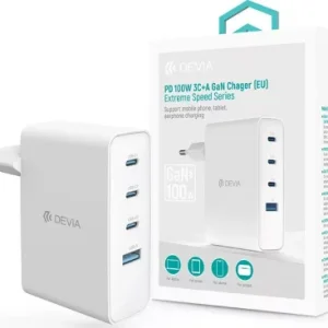 Incarcator Retea DEVIA Extreme Speed 100W 5A 1 x USB-A - 3 x USB-C Alb