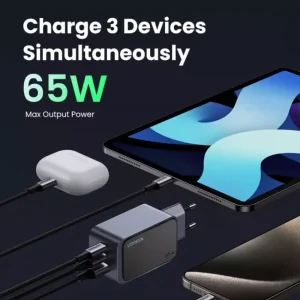 Incarcator retea Ugreen Nexode Air 65W 2x USB-C 1x USB-A GaN Fast Charger Gri/Negru - imagine 2