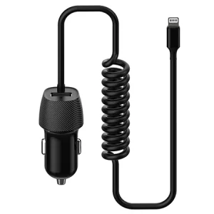 INCARCATOR AUTO CABLU SPIRALAT 3.4A LIGHTNING PLATINET - imagine 1