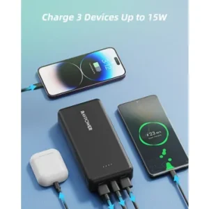 Power Bank 20000mAh 15W 2x USB-A 1x USB-C Neagra baterie externa - imagine 3