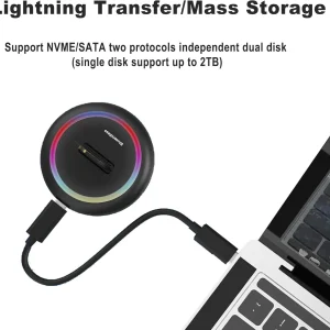 Adaptor M.2 SSD Docking Station Extern M2 Drive Dock RGB NMVe NGFF SATA - imagine 4