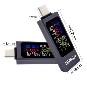 Tester USB Color 11 in 1 type C 4-30V 12A dublu sens ampermetru voltmetru digital - imagine 2