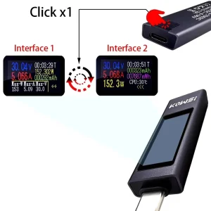 Tester USB Color 11 in 1 type C 4-30V 12A dublu sens ampermetru voltmetru digital - imagine 4