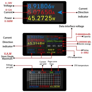 Tester USB Type C 17 in 1 Color DC Digital Voltmeter Ampermetru Current Voltage Meter - imagine 7