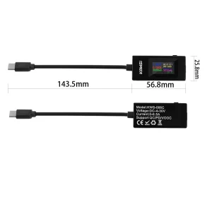 Tester USB C Digital Ampermetru Voltmetru 4-30V 6.5A Type C Mama-Tata - imagine 2