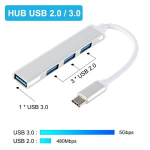 Hub USB 4 Porturi 3.0 SI 2.0 Conector USB Argintiu - imagine 2